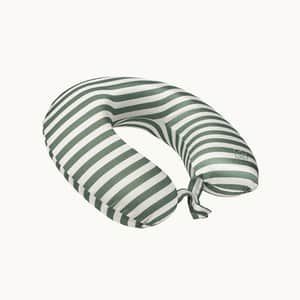 New Silk Travel Neck Pillow - Green & Ivory Stripe