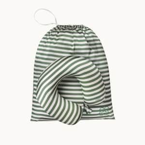 New Silk Travel Neck Pillow - Green & Ivory Stripe