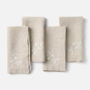 Verbena Embroidered Organic Linen Napkins, Set of 4