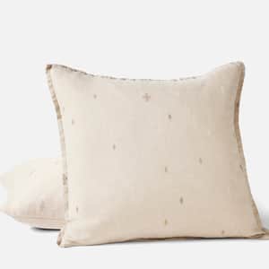 Cambria Embroidered Organic Linen Decorative Throw Pillow Cover