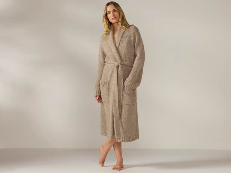 Coyuchi Andes Suri Alpaca Knit Robe Taupe Heather · Medium