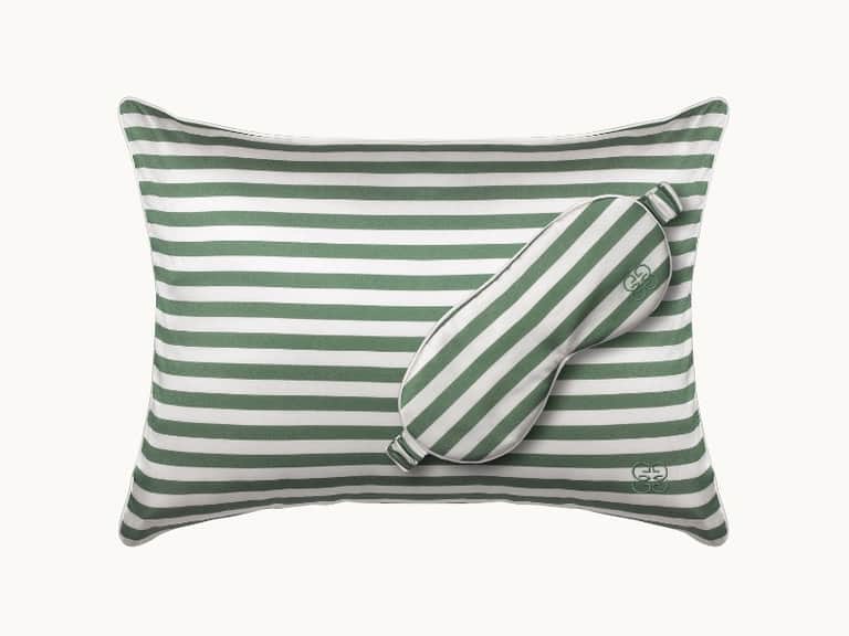 New Silk Travel Pillow - Green & Ivory Stripe image