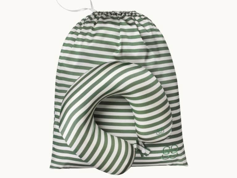 New Silk Travel Neck Pillow - Green & Ivory Stripe image