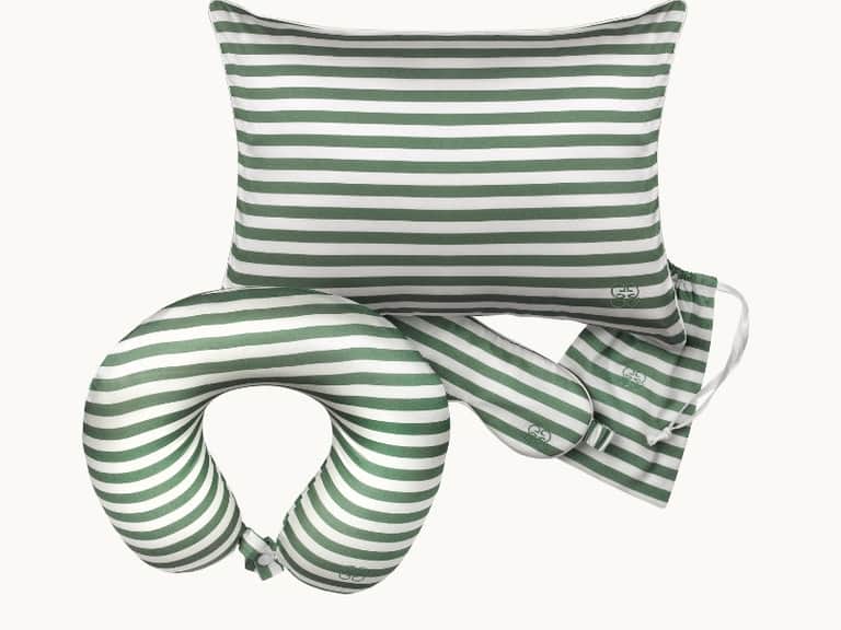 New Silk Travel Neck Pillow - Green & Ivory Stripe image