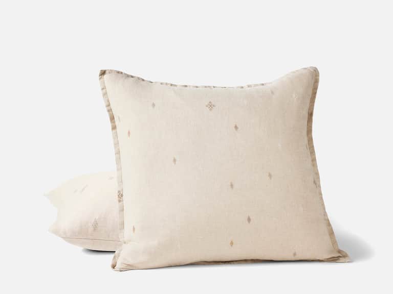 Cambria Embroidered Organic Linen Decorative Throw Pillow Cover image