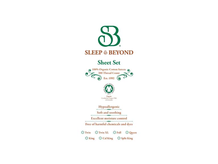 Sleep and Beyond 100% Organic Cotton Sateen Sheet Set image