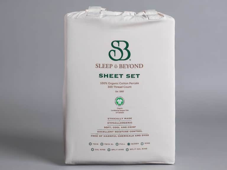 Sleep & Beyond 100% Organic Cotton Percale Sheet Set - Crisp, Cool - Packaging -Breathable - Moisture Wicking - Lightweight -Reusable & Comfortable - King, Up to18