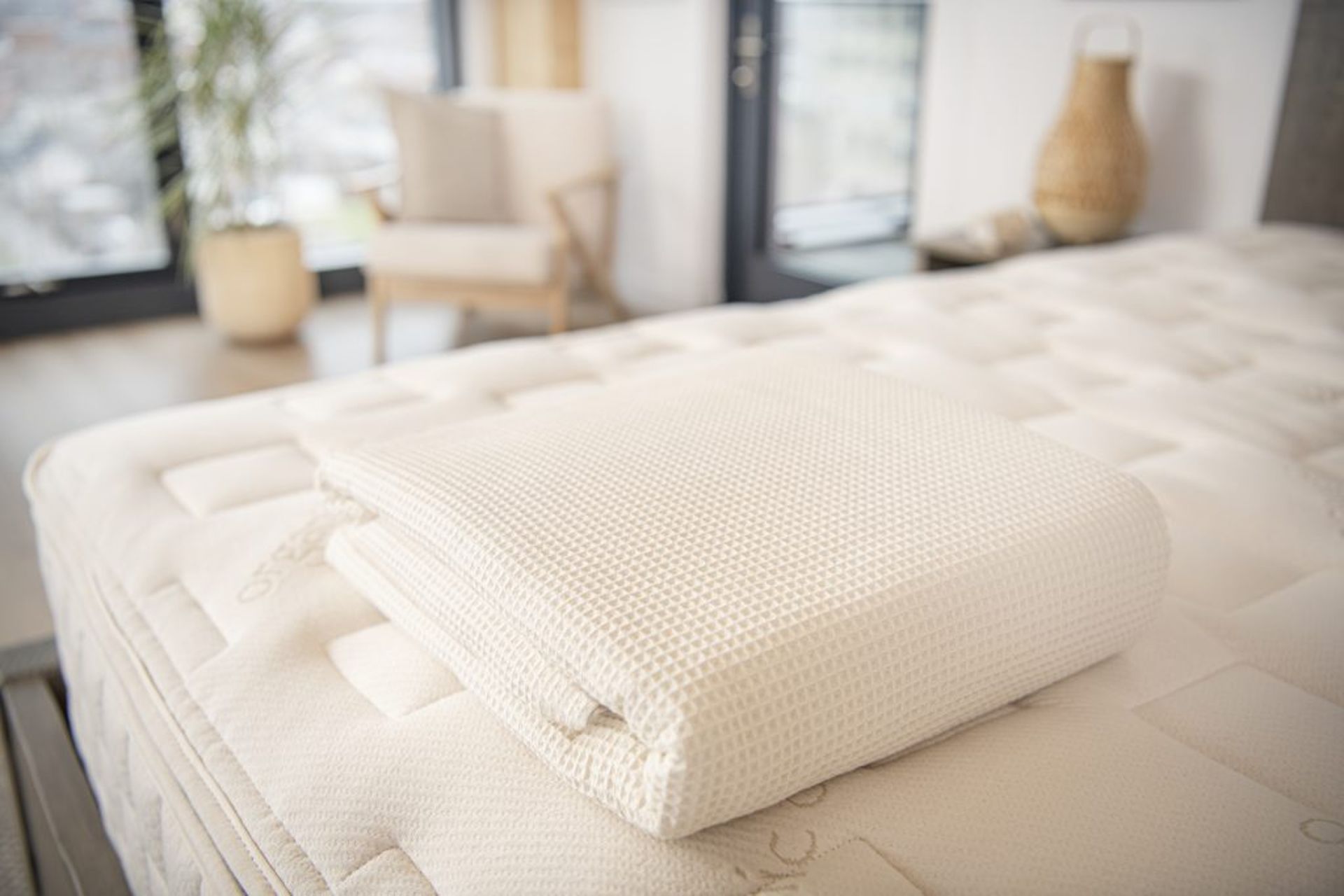 Cream waffle blanket top
