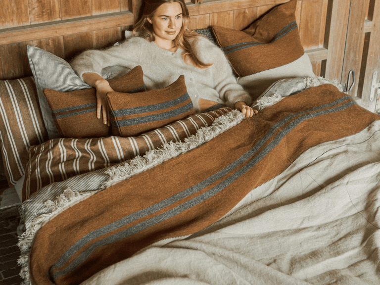 Libeco Highland Stripe Linen and Wool Coverlet Blankets and Quilts