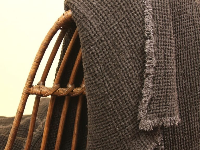 LinenCasa Linen Throw - Stonewashed - Waffle Textured - Frayed Edges image