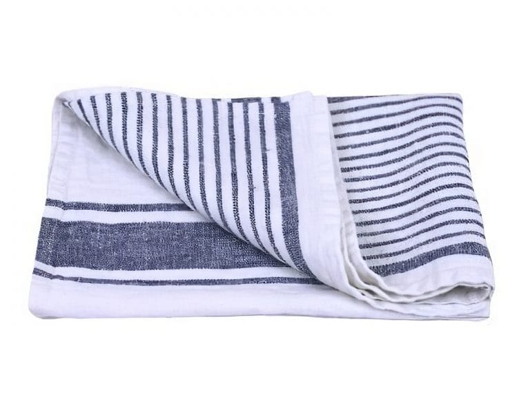 Linen Casa Kitchen Towel - White Stripes on Light Heather Blue