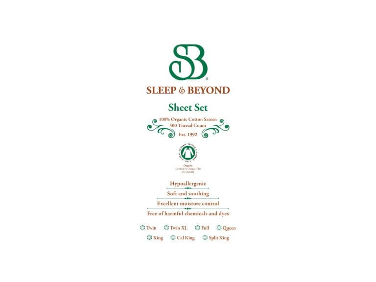 Sleep and Beyond 100% Organic Cotton Sateen Sheet Set image